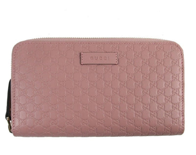 Gucci Women's Soft Pink Microguccissima GG Zip Around Leather Wallet 449391