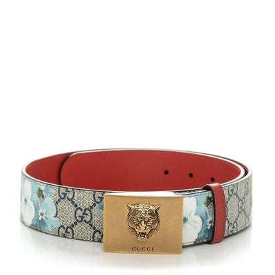 Gucci Womens Blooms GG Canvas Leather Tiger Head Buckle Belt 80/32 546384