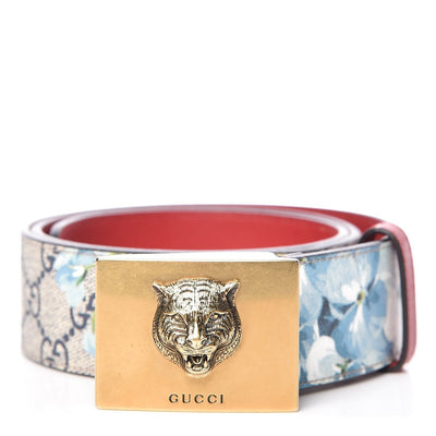 Gucci Womens Blooms GG Canvas Leather Tiger Head Buckle Belt 85/34 546384