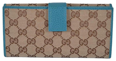 Gucci Womens Canvas GG Logo Wallet With Deep Cobalt Leather Trim 231841