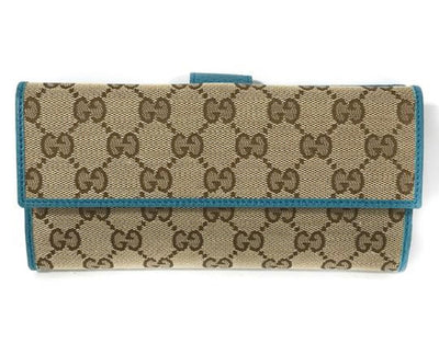 Gucci Womens Canvas GG Logo Wallet With Deep Cobalt Leather Trim 231841