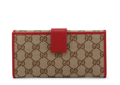 Gucci Womens Canvas GG Logo Wallet With Red Leather Trim 231841