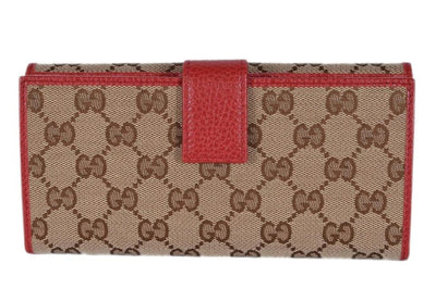 Gucci Womens Canvas GG Logo Wallet With Red Leather Trim 231841