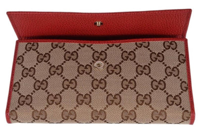 Gucci Womens Canvas GG Logo Wallet With Red Leather Trim 231841