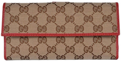 Gucci Womens Canvas GG Logo Wallet With Red Leather Trim 231841