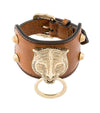 Gucci Womens Cuir Brown Feline Head Tiger Pelle Toscano Leather Cuff Bracelet 504036