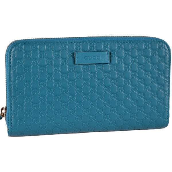 Gucci Womens Deep Cobalt Microguccissima GG Leather Zipper Wallet 449391