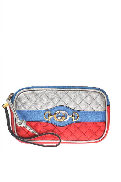 Gucci Womens Dionysus Quilted Silver Blue and Red Leather Gold Horsebit Phone Case 542202