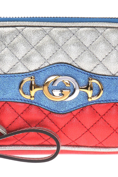 Gucci Womens Dionysus Quilted Silver Blue and Red Leather Gold Horsebit Phone Case 542202