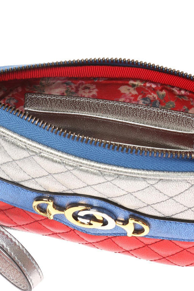 Gucci Womens Dionysus Quilted Silver Blue and Red Leather Gold Horsebit Phone Case 542202