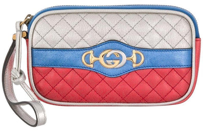 Gucci Womens Dionysus Quilted Silver Blue and Red Leather Gold Horsebit Phone Case 542202