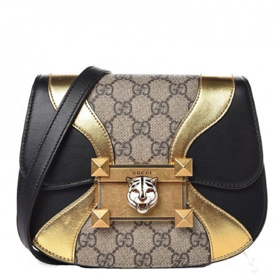 Gucci Womens GG Supreme Canvas Black Gold Osiride Shoulder Bag 500781