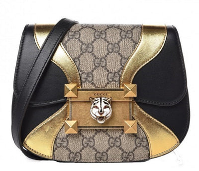 Gucci Womens GG Supreme Canvas Black Gold Osiride Shoulder Bag 500781