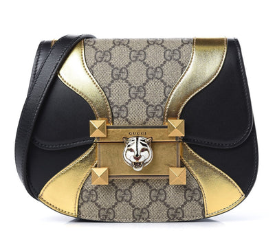 Gucci Womens GG Supreme Canvas Black Gold Osiride Shoulder Bag 500781