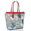 Gucci Womens GG Supreme Canvas Red Leather Blooms Blue Floral Tote 546315