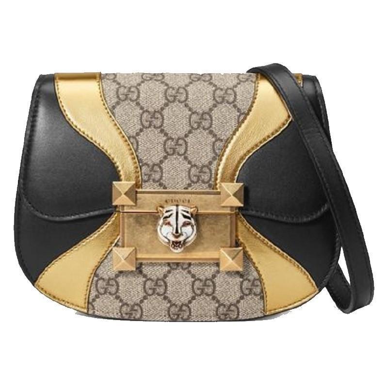 Gucci Womens GG Supreme Canvas Black Gold Osiride Shoulder Bag 500781