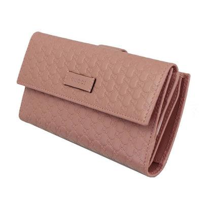 Gucci Womens Microguccissima Soft Pink Leather Continental Flap Wallet 449393