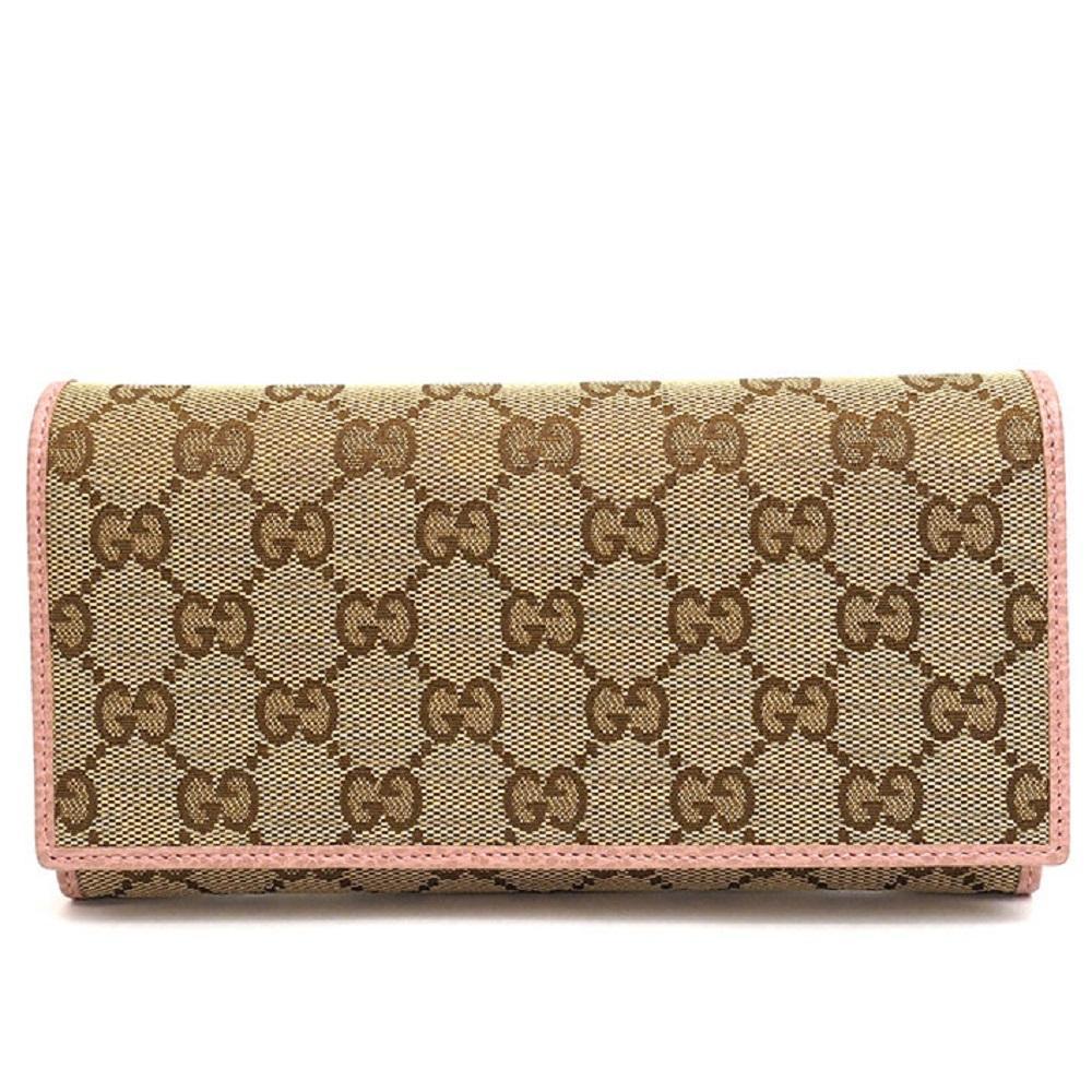 Gucci Womens Original Beige GG Canvas Pink Continental Wallet 346058