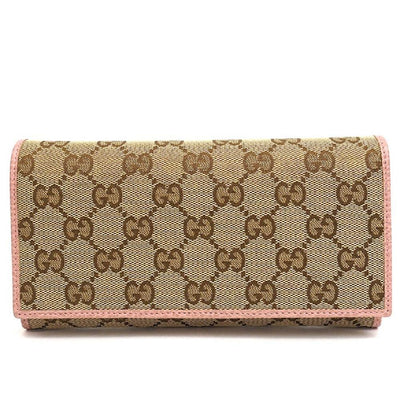 Gucci Womens Original Beige GG Canvas Pink Continental Wallet 346058