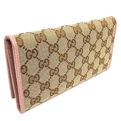 Gucci Womens Original Beige GG Canvas Pink Continental Wallet 346058