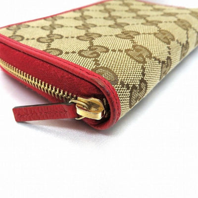 Gucci Womens Original GG Canvas Red Leather Trim Wallet 420113