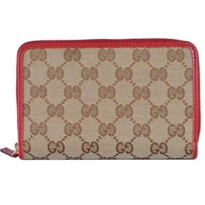 Gucci Womens Original GG Canvas Red Leather Trim Wallet 420113