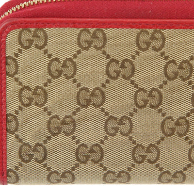 Gucci Womens Original GG Canvas Red Leather Trim Wallet 420113