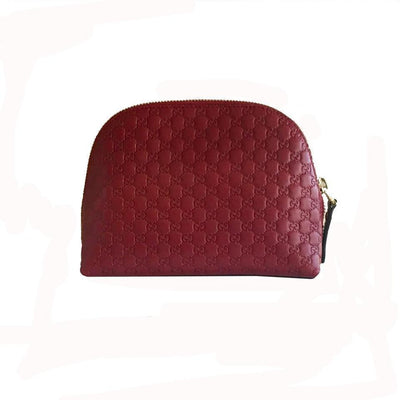 Gucci Womens Red Leather Micro GG Guccissima Cosmetic Bag 449893