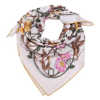 Gucci Womens Silk Ivory and Yellow Trim Flowerwebby Garden Square Scarf 494604