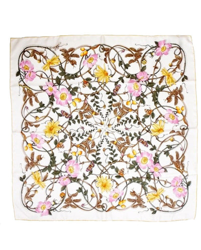 Gucci Womens Silk Ivory and Yellow Trim Flowerwebby Garden Square Scarf 494604