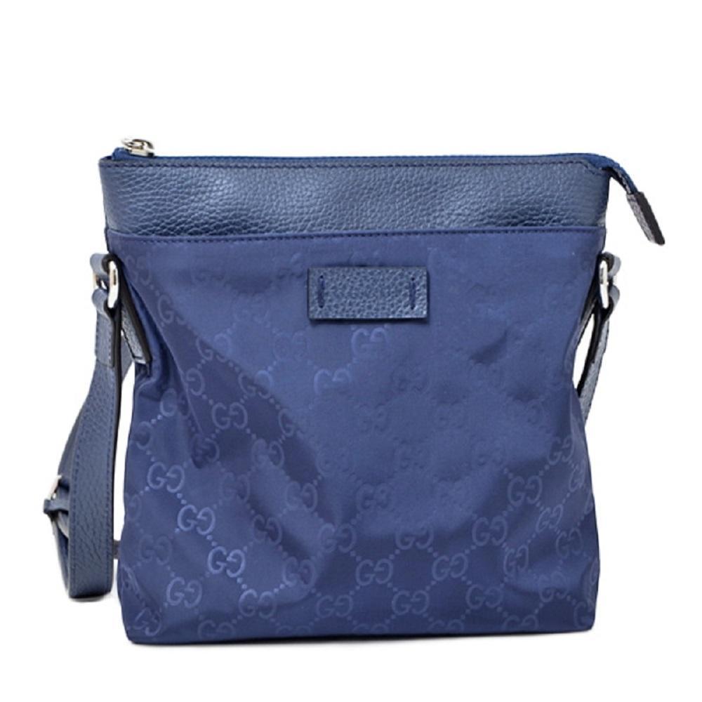 Gucci Womens Small GG Guccissima Navy Blue Nylon Messenger Crossbody Bag 510339