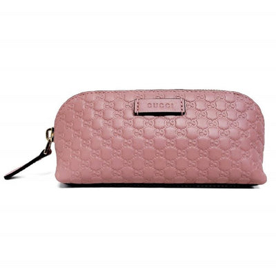 Gucci Womens Soft Pink Microguccissima GG Logo Leather Zip Cosmetic Case 449894