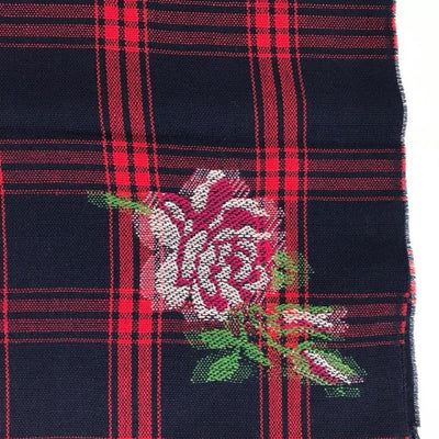 Gucci Womens Tartan Roses Midnight Blue and Red Plaid Wool Scarf 481896