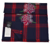 Gucci Womens Tartan Roses Midnight Blue and Red Plaid Wool Scarf 481896