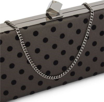 Jimmy Choo Black Satin Polka Dot Flocked Mesh/Cube Clasp Clutch  OLC | 010003