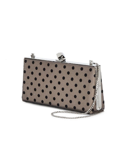 Jimmy Choo Black Satin Polka Dot Flocked Mesh/Cube Clasp Clutch  OLC | 010003