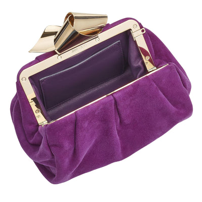 Jimmy Choo Cara Madeline Purple Suede Bow Knot Clasp Clutch Evening Bag SUE163