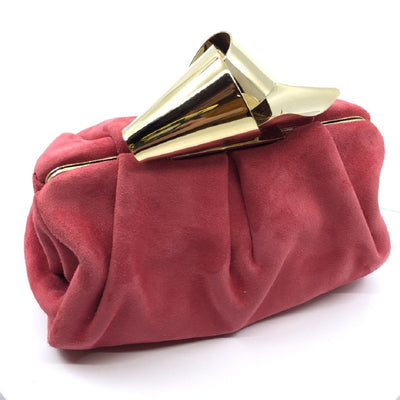 Jimmy Choo Cara/S Madeline Pink Suede Bow Knot Clasp Clutch Handbag SUE