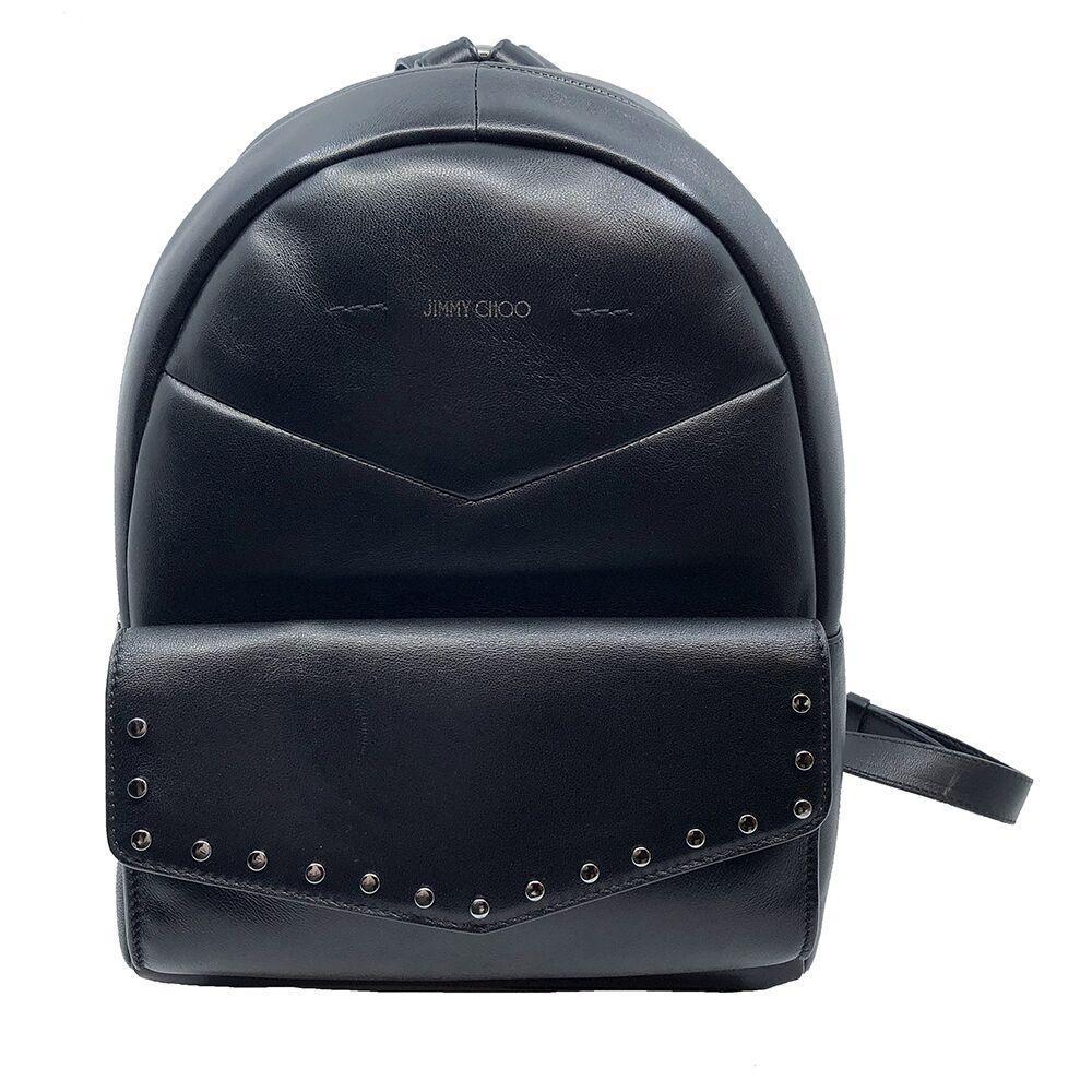 Jimmy Choo Cassie Black Leather Round Studs Zipper Chain Backpack UPS/184