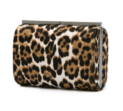 Jimmy Choo Cate Leopard Print Pony Hair Natural Luxury Clutch Handbag LOP 164