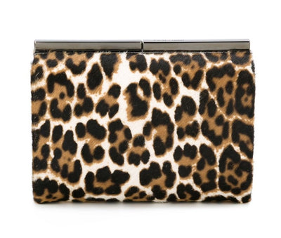 Jimmy Choo Cate Leopard Print Pony Hair Natural Luxury Clutch Handbag LOP 164