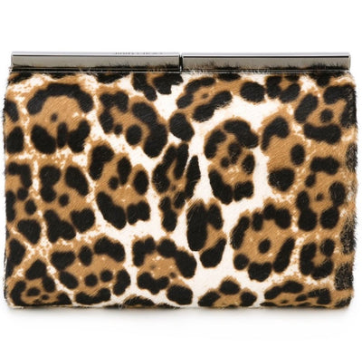 Jimmy Choo Cate Leopard Print Pony Hair Natural Luxury Clutch Handbag LOP 164