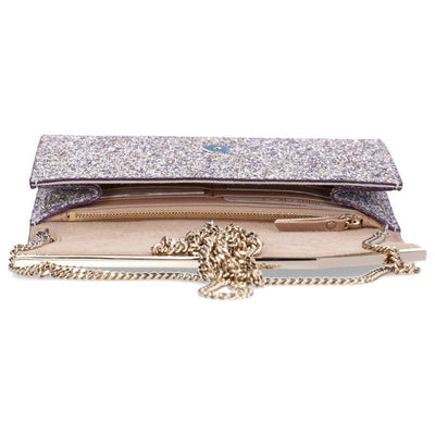 Jimmy Choo Emmie Painted Coarse Glitter Platinum Mix Fabric Clutch Handbag GTZ/OO0007