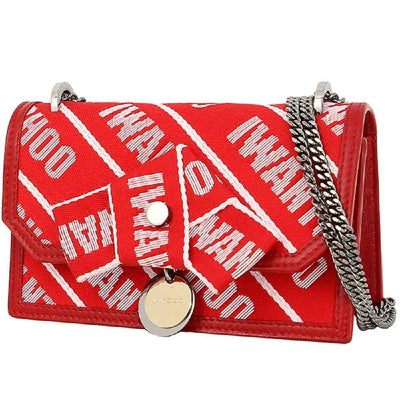 Jimmy Choo Finley "IWANTCHOO" Red Logo Tape Bow Closure Crossbody OLG 0C6623