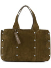 Jimmy Choo Lockett Suede & Metallic Shopper Green Olive Steel Satchel Tote