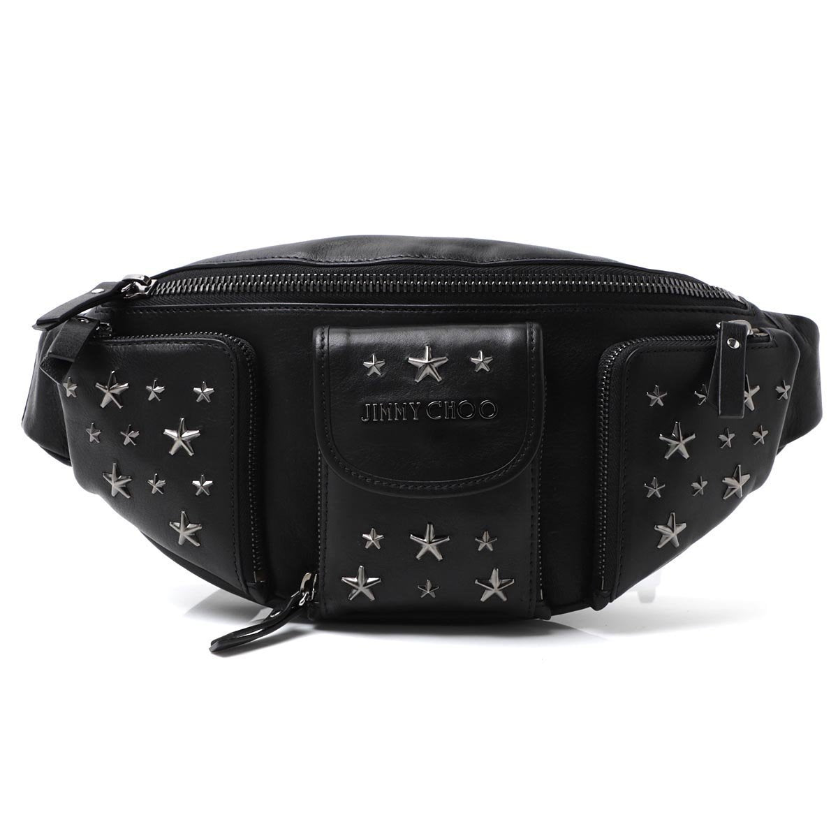 Jimmy Choo Orion Black/Gunmetal Leather Biker Stars Waist Pouch Handbag BLS/183