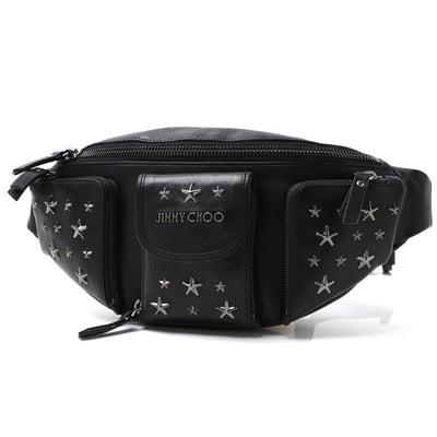 Jimmy Choo Orion Black/Gunmetal Leather Biker Stars Waist Pouch Handbag BLS/183