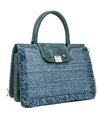 Jimmy Choo Rebel Tote Raffia Suede Blue Dusk Front Clasp Handbag RFD181