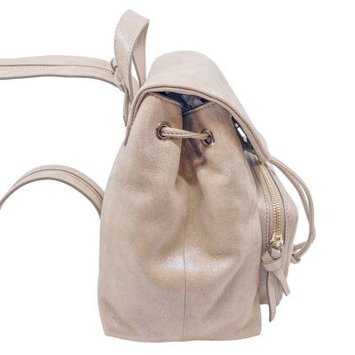 Jimmy Choo Suki Light Gold Shimmer Suede Leather Backpack OSLT/028