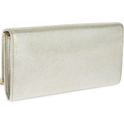 Jimmy Choo Women's Metallic "Milla" Lambskin Silver Gold Leather Clutch Bag GLE151